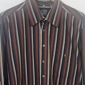 Haupt Rust Tan Black Striped Button Long Sleeve German Shirt XL 43/44 Men's‎